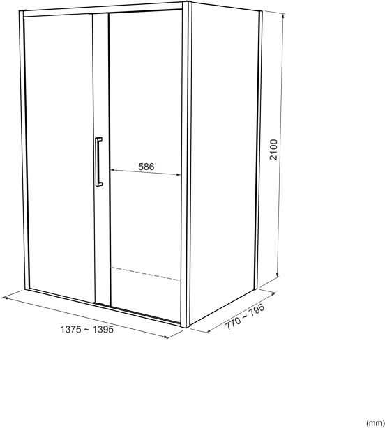 Balmani Senses Design douchehoek met linkse schuifdeur en vaste zijwand, 140 x 80 cm, Helder glas met matte strook, Glanzend chroom profielen, met coating