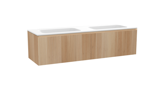 Balmani Idra zwevend badkamermeubel 180 x 55 cm natuur eik met Tablo Strada dubbele wastafel in composietmarmer mat wit