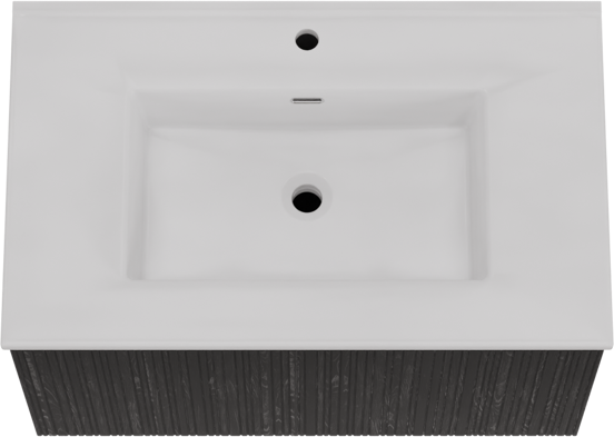 Storke Ribs meuble salle de bains suspendu 85 x 52 cm chêne noir avec Kera plan simple en céramique blanc brillant