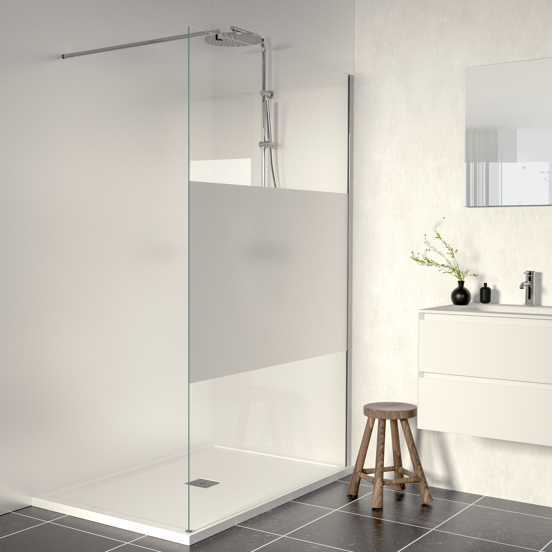 Linie Walk-In inloopdouche 140 x 200 cm helder glas met matte strook glanzend chroom profiel