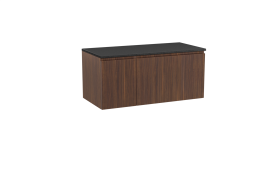 Storke Ribs meuble salle de bains suspendu 110 x 52 cm noyer avec Panton tablette simple en mdf enduit de poudre noir mat, Nervure droite symétrique verticale