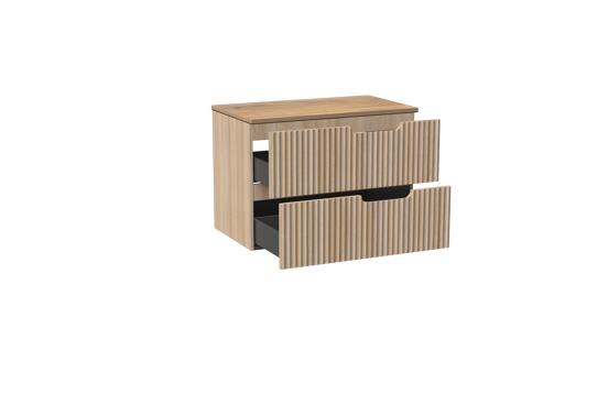 Linie Ribbo meuble salle de bains suspendu 80 x 46 cm chêne clair avec Lado tablette simple en mélaminé chêne naturel, Nervure circulaire symétrique verticale