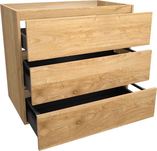 Balmani Lucida stehender Waschbeckenunterschrank: 90 x 55 cm, Eiche rustikal, 3 Schubladen