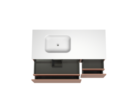 Balmani Sfera meuble salle de bains suspendu 135 x 55 cm cotto avec Tablo Arcato vasque asymétrique gauche en solid surface blanc mat