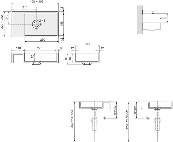 Storke Edge zwevend toiletmeubel 40 x 22 cm mat wit met Fada wastafel in matte Solid Surface