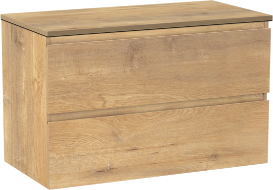 Linie Lado zwevend badmeubel 90 x 46 cm naturel eiken met Lado enkel wastafelblad in melamine naturel eiken