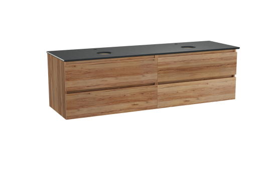 Balmani Lucida zwevend badkamermeubel 180 x 55 cm teak met Facetta dubbel tablet in graniet zwart