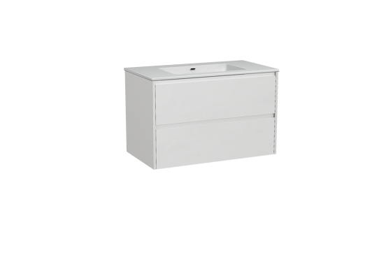 Storke Seda meuble salle de bains suspendu 95 x 52 cm blanc mat avec Diva plan simple en marbre composite blanc brillant