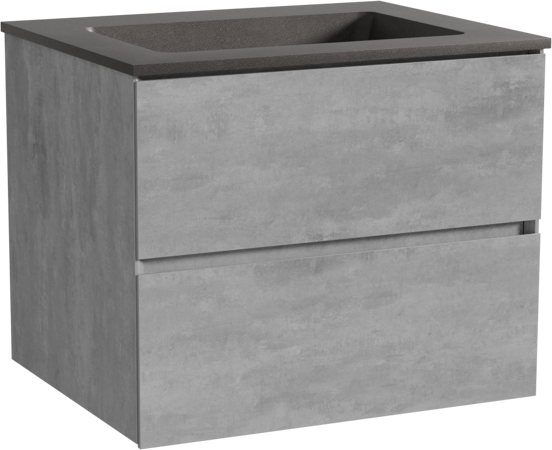 Storke Edge zwevend badmeubel 65 x 52 cm beton donkergrijs met Scuro enkele wastafel in kwarts mat zwart