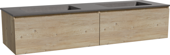 Storke Edge meuble salle de bains suspendu 170 x 52 cm chêne brut avec Scuro double vasque en quartz noir mat