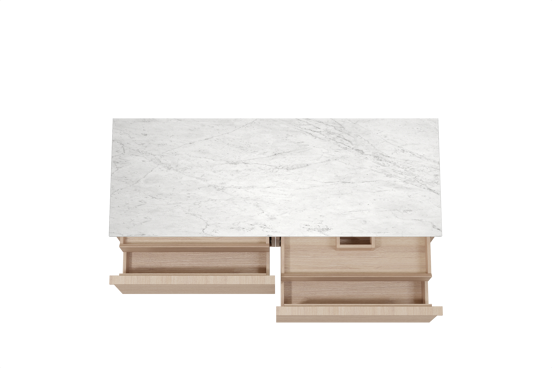 Balmani Forma zwevend badkamermeubel 150 x 55 cm natuur eik met Stretto enkel of dubbel tablet in marmer carrara, Horizontale symmetrische rechte ribbel