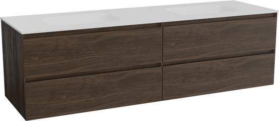 Balmani Mitra meuble salle de bains suspendu 180 x 55 cm noyer américain avec Tablo Arcato double vasque en solid surface blanc mat