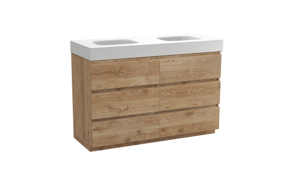 Balmani Lucida meuble salle de bains à poser 135 x 55 cm chêne brut avec Arcato double vasque en solid surface blanc mat