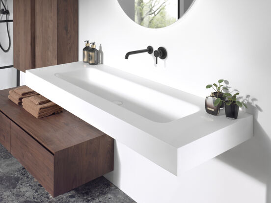 Balmani Arcato plan simple pour 2 trous de robinet mat Solid Surface 150 x 55 cm, bonde non incluse