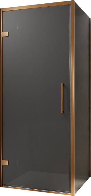 Balmani Senses Design douchecabine met linkse draaideur en vaste zijwand, 90 x 90 cm, Rookglas, Brushed Rosegold profielen