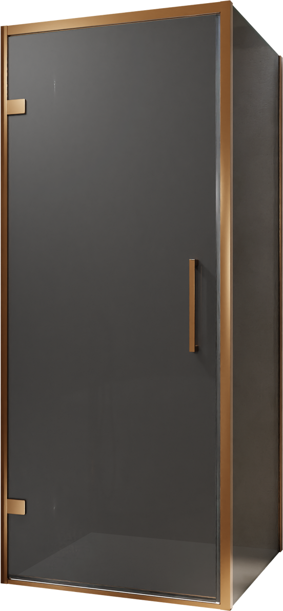 Balmani Senses Design douchehoek met linkse draaideur en vaste zijwand, 90 x 100 cm, Rookglas, Brushed Rosegold profielen