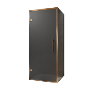 Balmani Senses Design douchehoek met linkse draaideur en vaste zijwand, 90 x 100 cm, Rookglas, Brushed Rosegold profielen