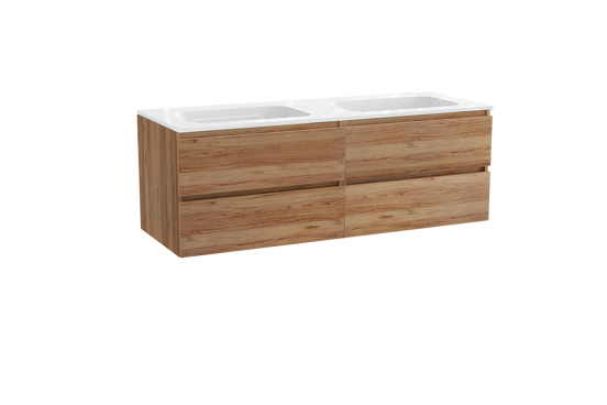 Balmani Lucida meuble salle de bains suspendu 150 x 55 cm teck avec Tablo Strada double vasque en marbre composite blanc brillant