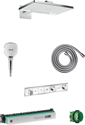 Hansgrohe Rainselect Unterputz Duschsystem mit Thermostat und rechteckige Kopfbrause mit Wasserfall 46 x 27 cm, chrom glänzend und weiß