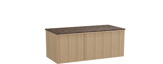 Balmani Forma zwevend badmeubel 120 x 55 cm naturel eiken met Stretto enkel of dubbel wastafelblad in marmer dark emperador, Verticale asymmetrische ronde ribbel