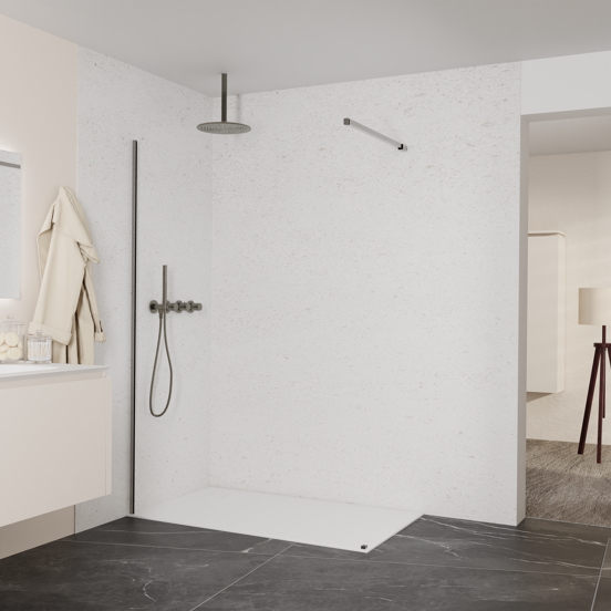 Balmani Modular inloopdouche: 140 x 200 cm, Helder glas met coating, Brushed GunMetal profielen