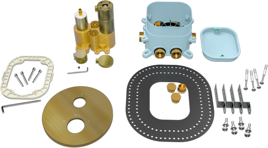 Blaufoss Smartbox Round Thermostat-Duscharmatur: Unterputz, für 2 Verbraucher, Brushed Gold, Einbauelement inklusive