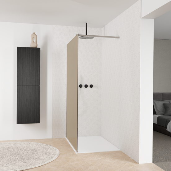 Balmani Modular douche à l'italienne: 120 x 200 cm, Verre bronze, avec coating, Profil Brushed Inox