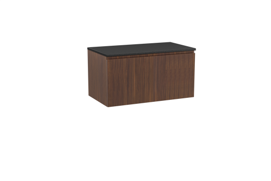 Storke Ribs zwevend badkamermeubel 95 x 52 cm notelaar met Panton enkel tablet in gepoedercoate mdf mat zwart, Verticale symmetrische rechte ribbel