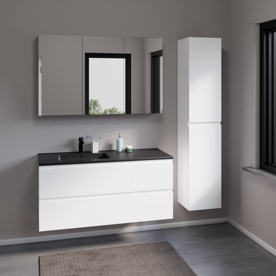 Linie Vano vasque asymétrique gauche marbre composite noir mat 120 x 46 cm