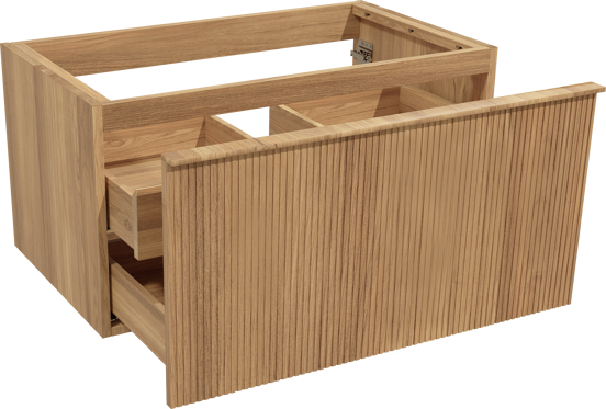 Balmani Forma hängender Waschbeckenunterschrank: 90 x 55 cm, Teak, 2 Schubladen