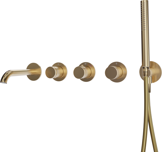 BLAUFOSS Pavilion Inbouw badkraan thermostatisch brushed gold Incl. handdoucheset incl. inbouwelement