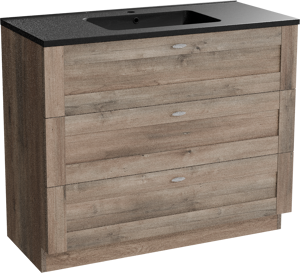 Linie Classo staand badkamermeubel 100 x 46 cm grijze eik met Vano enkele wastafel in composietmarmer mat zwart