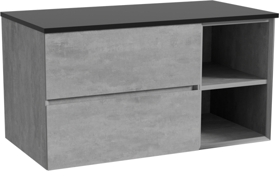 Storke Edge hängendes Möbelstück Set: 100 x 52 cm, Beton dunkelgrau, mit Panton Einzel Waschtischplatte, Pulverbeschichtetes MDF Schwarz matt