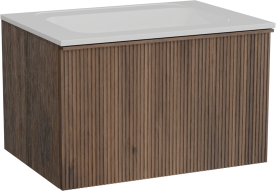 Balmani Forma meuble salle de bains suspendu 75 x 55 cm noyer américain avec Tablo Strada plan simple en marbre composite blanc brillant, Nervure droite symétrique verticale