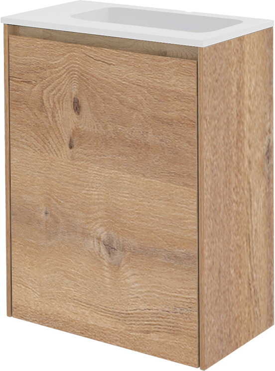 Storke Edge zwevend toiletmeubel 40 x 22 cm ruw eiken met Fina wastafel in matte Solid Surface