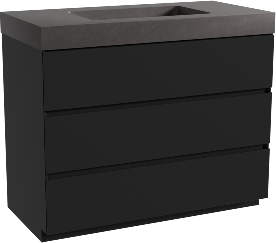 Storke Edge staand badmeubel 105 x 52 cm mat zwart met Scuro High enkele wastafel in kwarts mat zwart