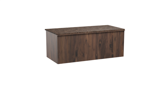 Balmani Forma hängendes Möbelstück Set: 120 x 55 cm, Amerikanischer Nussbaum, mit Stretto Einzel- oder Doppel Waschtischplatte, Marmor, Dark Emperador, Vertikale symmetrische gerade Rippe