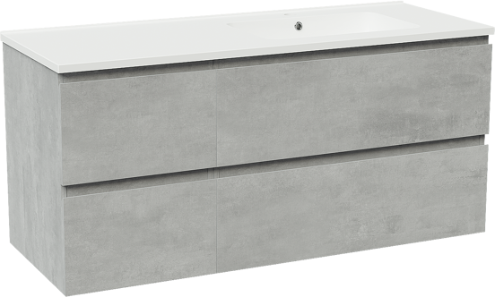 Linie Lado zwevend badkamermeubel 120 x 46 cm beton donkergrijs met Vano asymmetrisch rechtse wastafel in composietmarmer mat wit