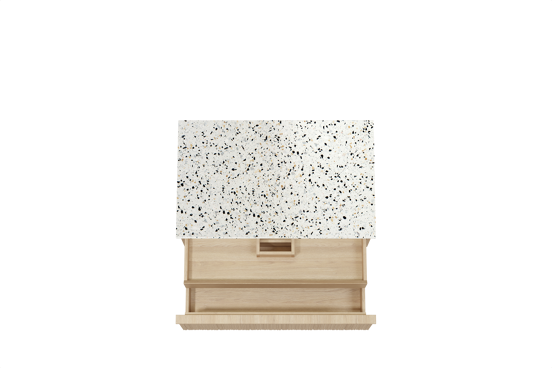 Balmani Forma meuble salle de bains suspendu 90 x 55 cm chêne naturel avec Stretto tablette simple en blanc/noir mat terrazzo, Nervure circulaire asymétrique verticale