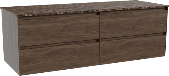 Balmani Mitra hängendes Möbelstück Set: 150 x 55 cm, Amerikanischer Nussbaum, mit Stretto Einzel- oder Doppel Waschtischplatte, Marmor Dark Emperador