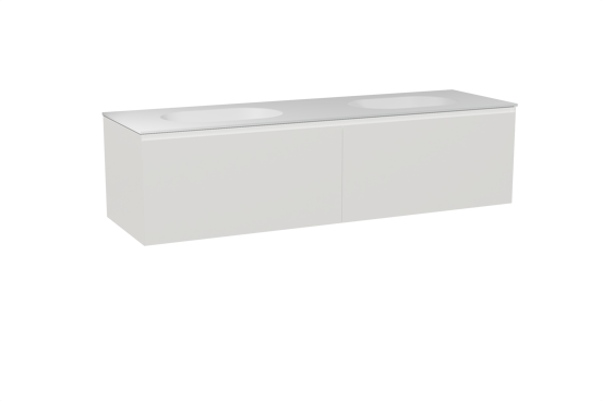 Balmani Idra zwevend badkamermeubel 180 x 55 cm mat wit met Tablo Oval dubbele wastafel in solid surface mat wit