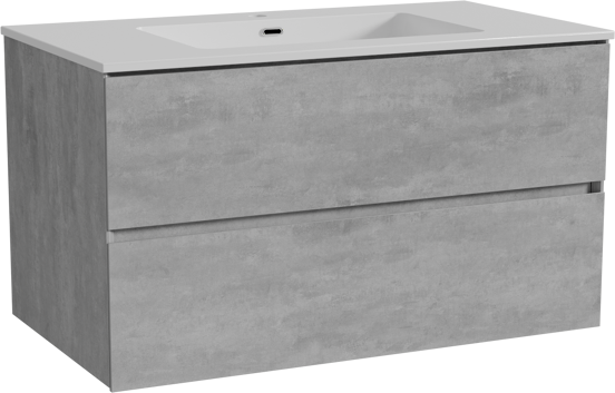 Storke Edge meuble salle de bains suspendu 95 x 52 cm béton gris foncé avec Diva plan simple en marbre composite blanc brillant