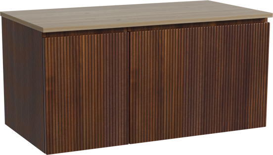 Storke Ribs zwevend badkamermeubel 100 x 52 cm notelaar met Panton enkel tablet in melamine ruwe eik, Verticale symmetrische rechte ribbel