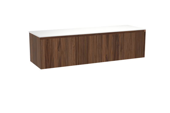 Balmani Idra hängendes Möbelstück Set: 180 x 55 cm, Nussbaum, mit Stretto Einzel- oder Doppel Waschtischplatte, Solid Surface Weiß matt