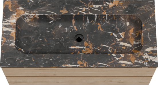 Balmani Mitra meuble salle de bains suspendu 120 x 55 cm chêne brut avec Tablo Arcato lavabo simple pour 2 trous de robinet en marbre portoro gold
