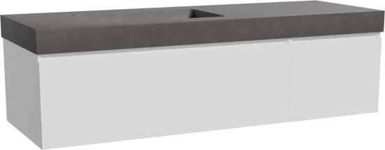 Storke Edge meuble salle de bains suspendu 150 x 52 cm blanc mat avec Scuro High plan vasque asymétrique à gauche en quartz noir mat