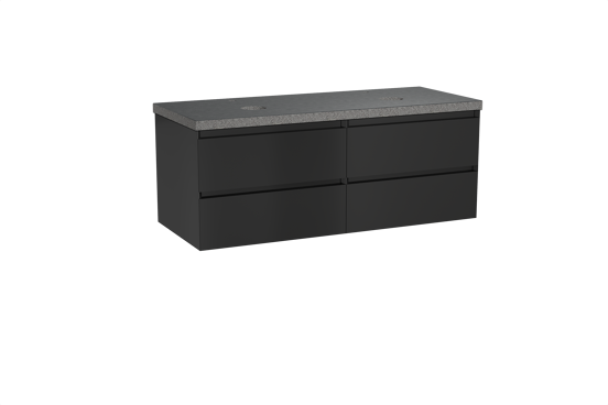 Balmani Mitra meuble salle de bains suspendu 135 x 55 cm noir mat avec Rock tablette double en granit noir