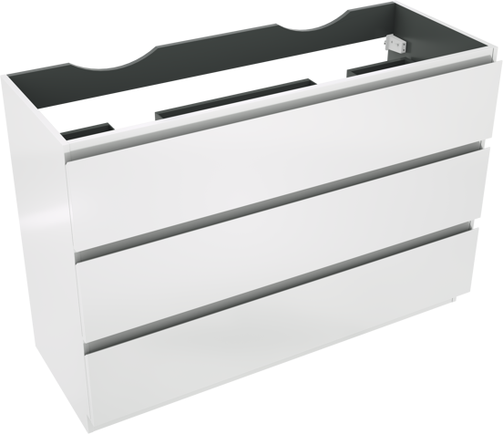 Linie Lado meuble sous-lavabo a poser 120 x 46 cm blanc brillant 3 tiroirs 2 découpés de siphon