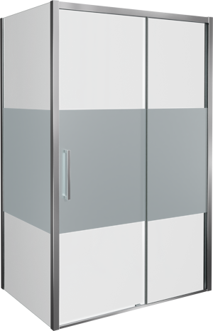 Balmani Senses Design douchecabine met rechtse schuifdeur en vaste zijwand, 120 x 90 cm, Helder glas met matte strook, Hoogglans chroom profielen, met coating