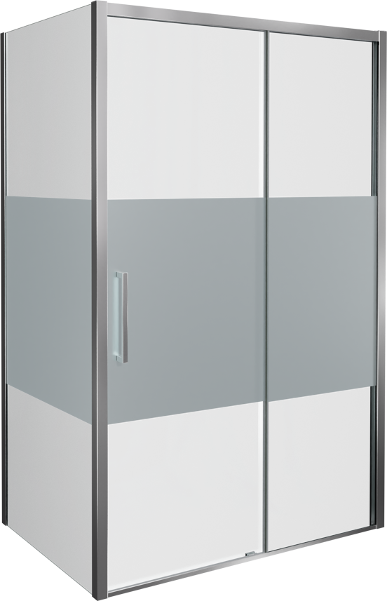 Balmani Senses Design douche d'angle avec porte coulissante à droite et paroi latérale fixe, 120 x 90 cm, Verre transparent avec bande mate, Profil Chrome brillant, coating inclus